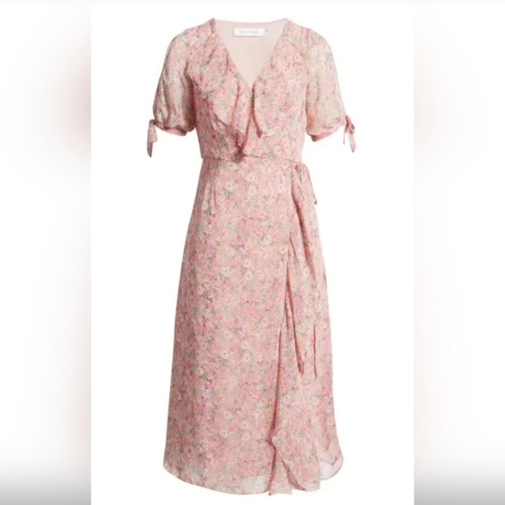 NWT!Floret Studios Ruffle Side Tie Floral Women's Midi Dress L(fits Like Medium) - Picture 14 of 16